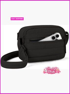 Puffy Mini Crossbody Purse with RFID Blocking, Nylon Travel Handbag